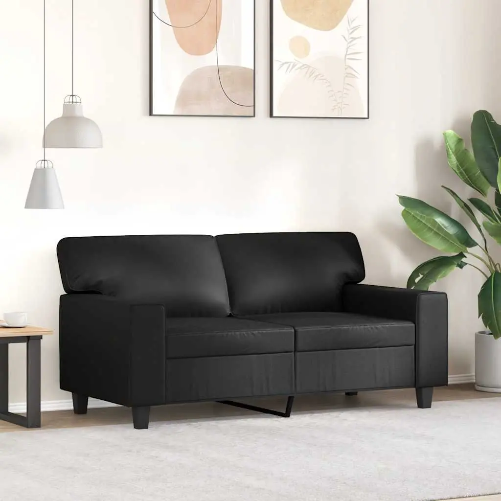 2-Seater Sofa Living Room Black 120cm Modern Faux Leather Couch