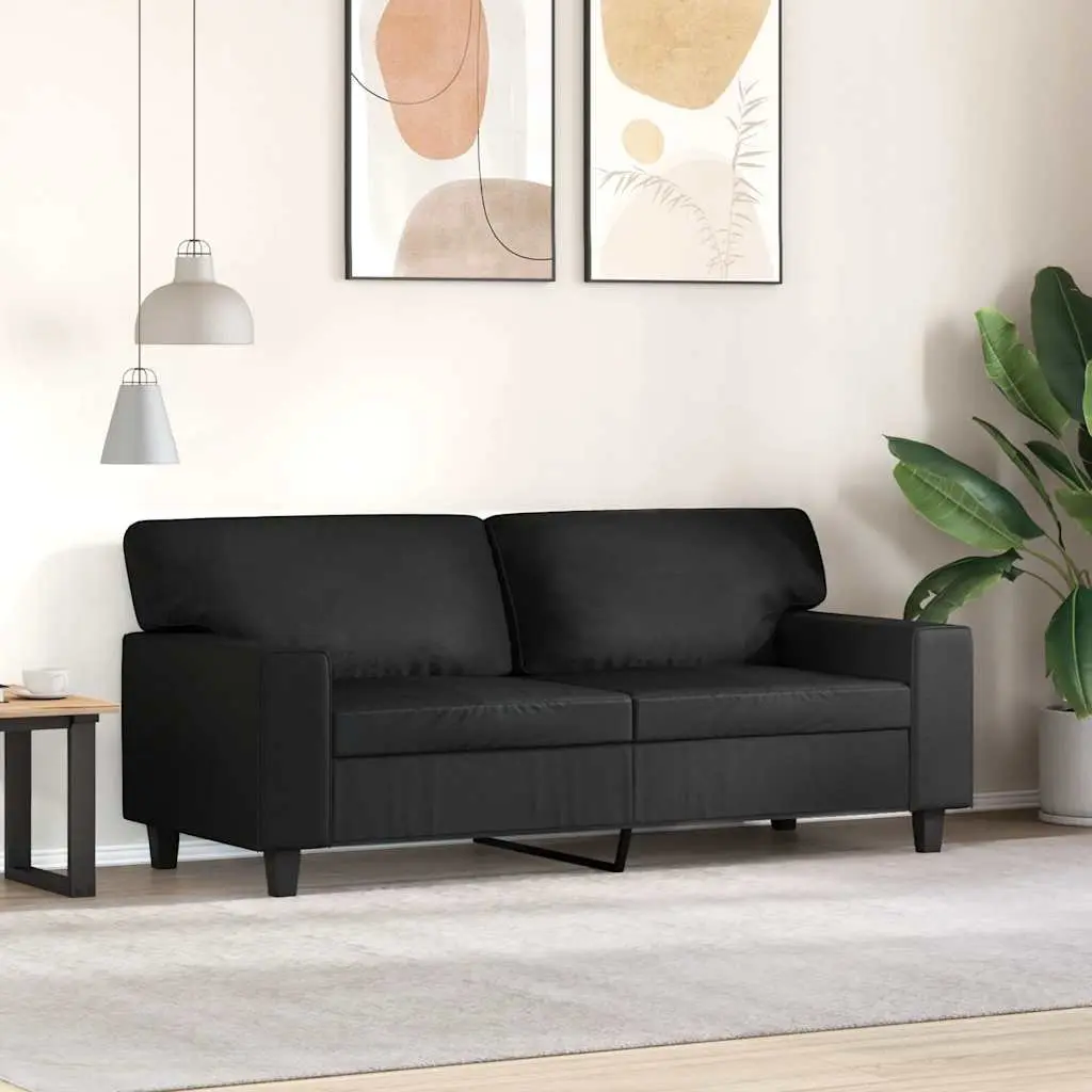 Black 2-Seater Sofa, 140cm, Metal Frame