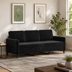 3-Seater Black Velvet Sofa - 180cm Wide Couch