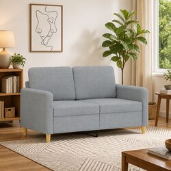 Grey Fabric 2-Seater Sofa: 120cm Width, Metal Frame