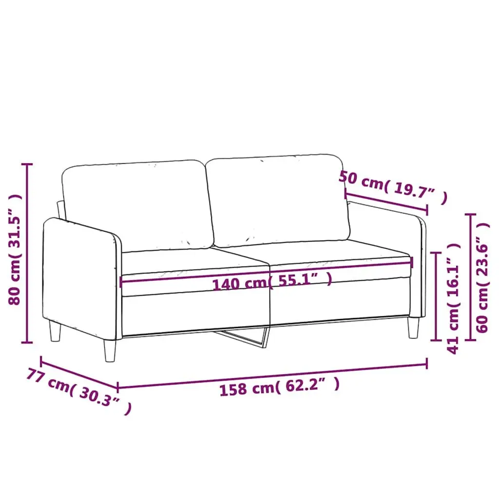2-Seater Sofa Living Room Black 140cm Modern Fabric Upholstered Couch
