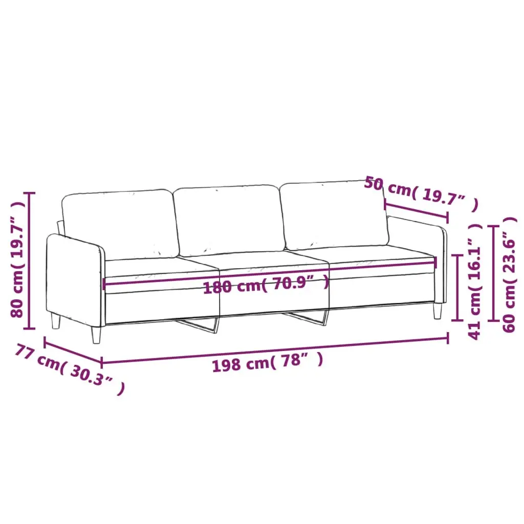 3-Seater Sofa Living Room Grey Fabric 180cm Upholstered Couch