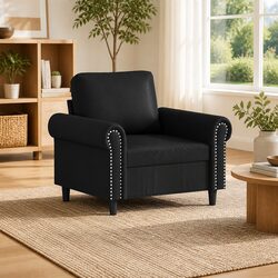 Black Faux Leather Armchair - 60cm Width, Sturdy Metal Frame
