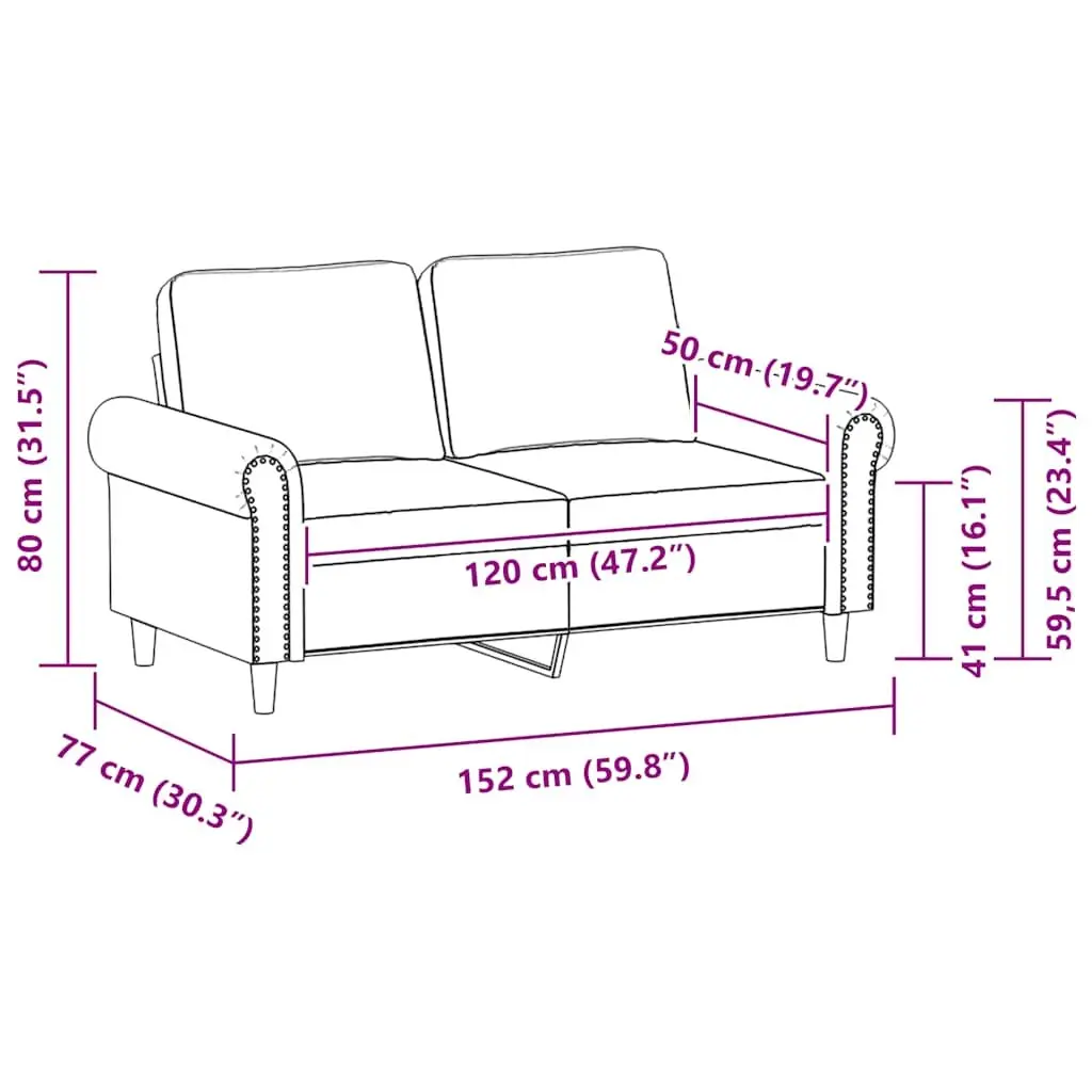 2-Seater Sofa Living Room Black 120cm Modern Faux Leather Couch
