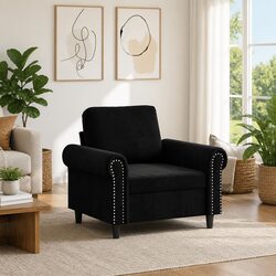 Black Velvet Sofa Chair 60cm Armchair Lounge Seat Padded Furniture Living Room