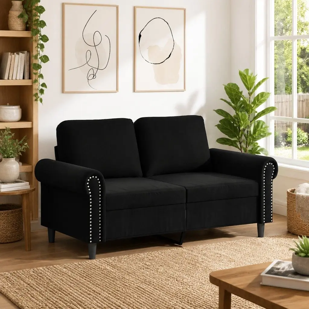 2-Seater Sofa Black 120cm Modern Living Room Couch Velvet
