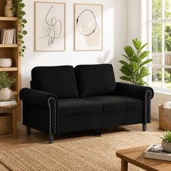 2-Seater Sofa Black 120cm Modern Living Room Couch Velvet Lounge Furniture
