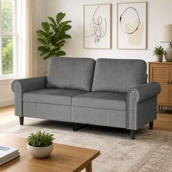 2-Seater Sofa Grey 140cm - Velvet Upholstered Couch