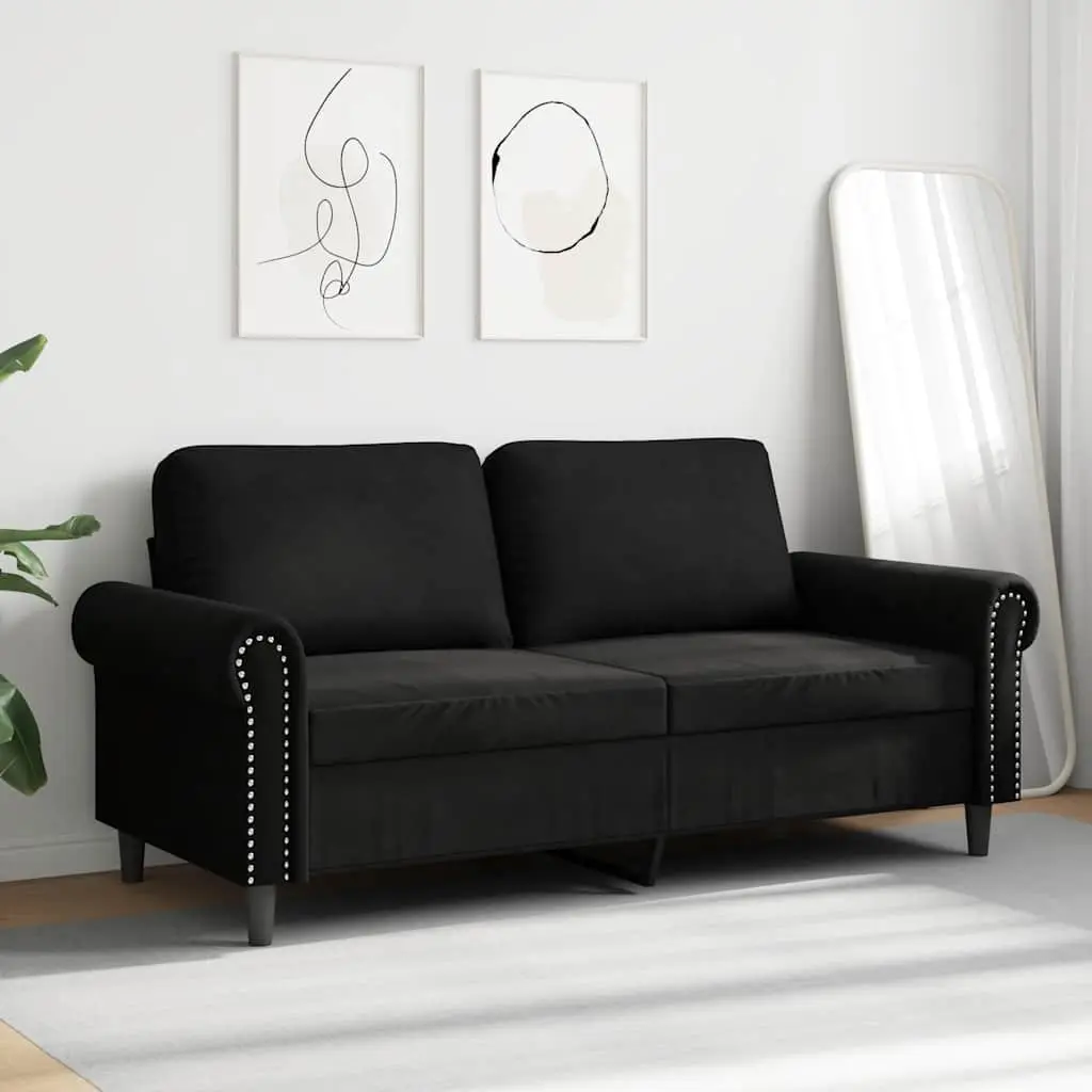 140 cm Black Velvet 2-Seater Sofa