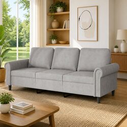 3-Seater Sofa Grey Velvet - 180 cm Modern Design