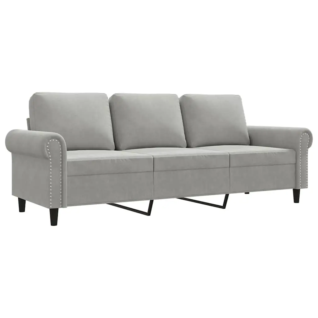 3-Seater Sofa Grey Velvet Living Room Couch Modern Design Comfortable Furniture