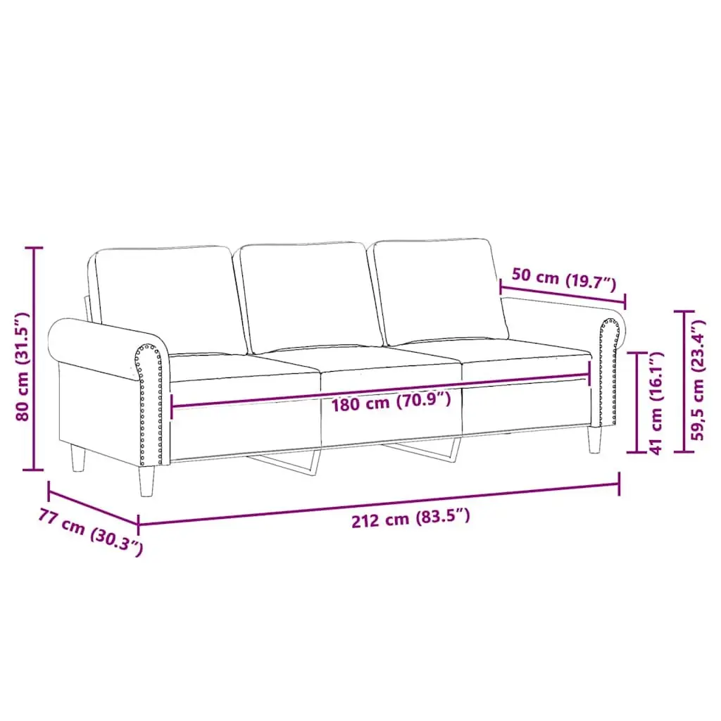 3-Seater Sofa Grey Velvet Living Room Couch Modern Design Comfortable Furniture