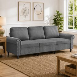 3-Seater Sofa Grey Velvet 180cm Living Room Couch Modern Design Comfortable