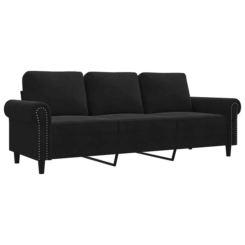 3-Seater Sofa Black 180cm Modern Living Room Couch Velvet Upholstered Settee