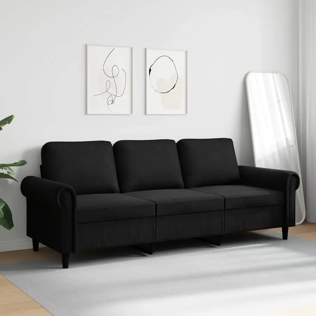 3-Seater Sofa Black 180cm Modern Living Room Couch Velvet Upholstered Settee