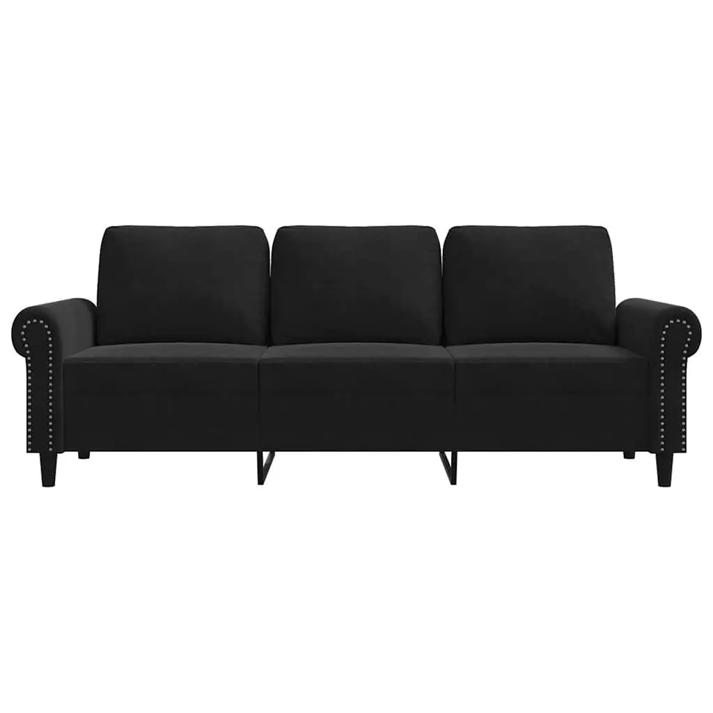 3-Seater Sofa Black 180cm Modern Living Room Couch Velvet Upholstered Settee