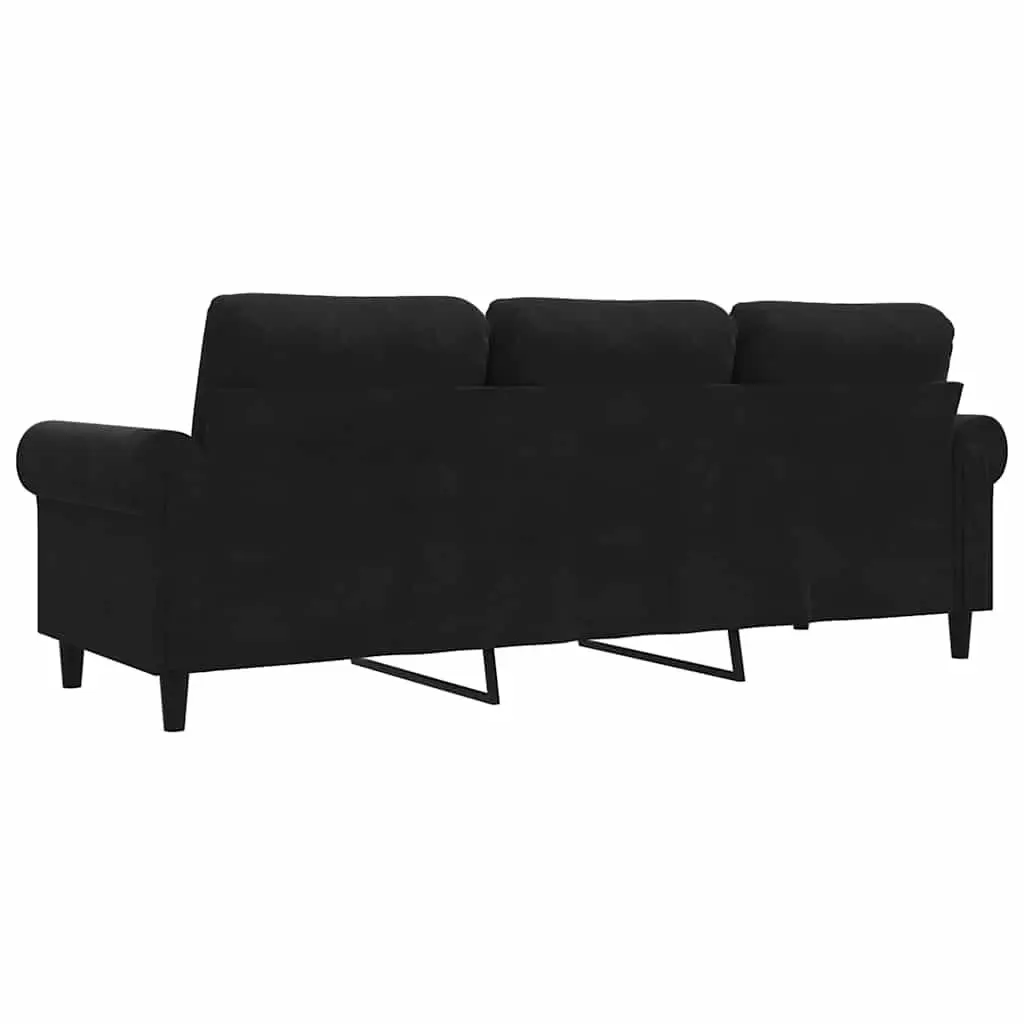 3-Seater Sofa Black 180cm Modern Living Room Couch Velvet Upholstered Settee