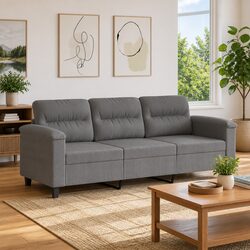 3-Seater Sofa Grey Microfibre Upholstered Lounge Couch Modern Living Room