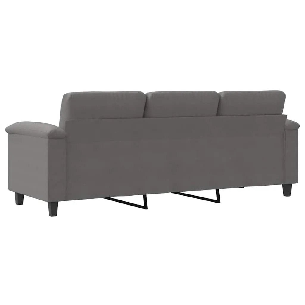 3-Seater Sofa Grey Microfibre Upholstered Lounge Couch Modern Living Room