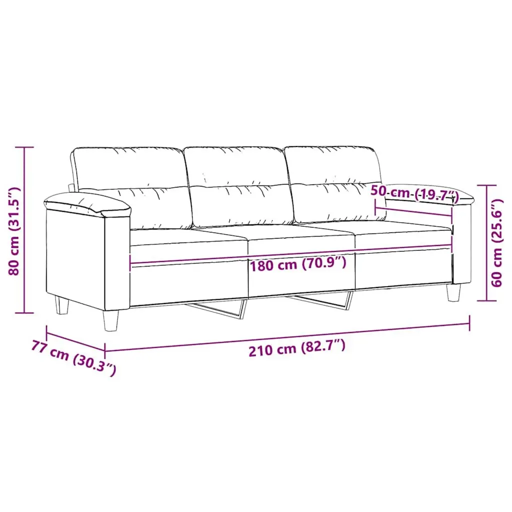 3-Seater Sofa Grey Microfibre Upholstered Lounge Couch Modern Living Room