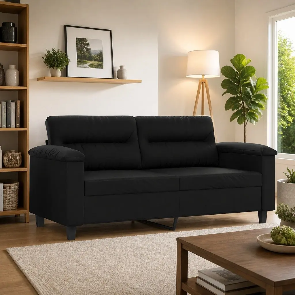 2-Seater Sofa Living Room Black 140cm Modern Couch