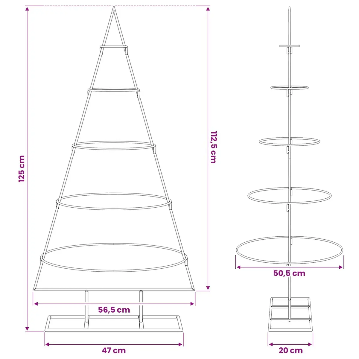 Black Steel Christmas Tree Frame, 125cm, Disassemblable