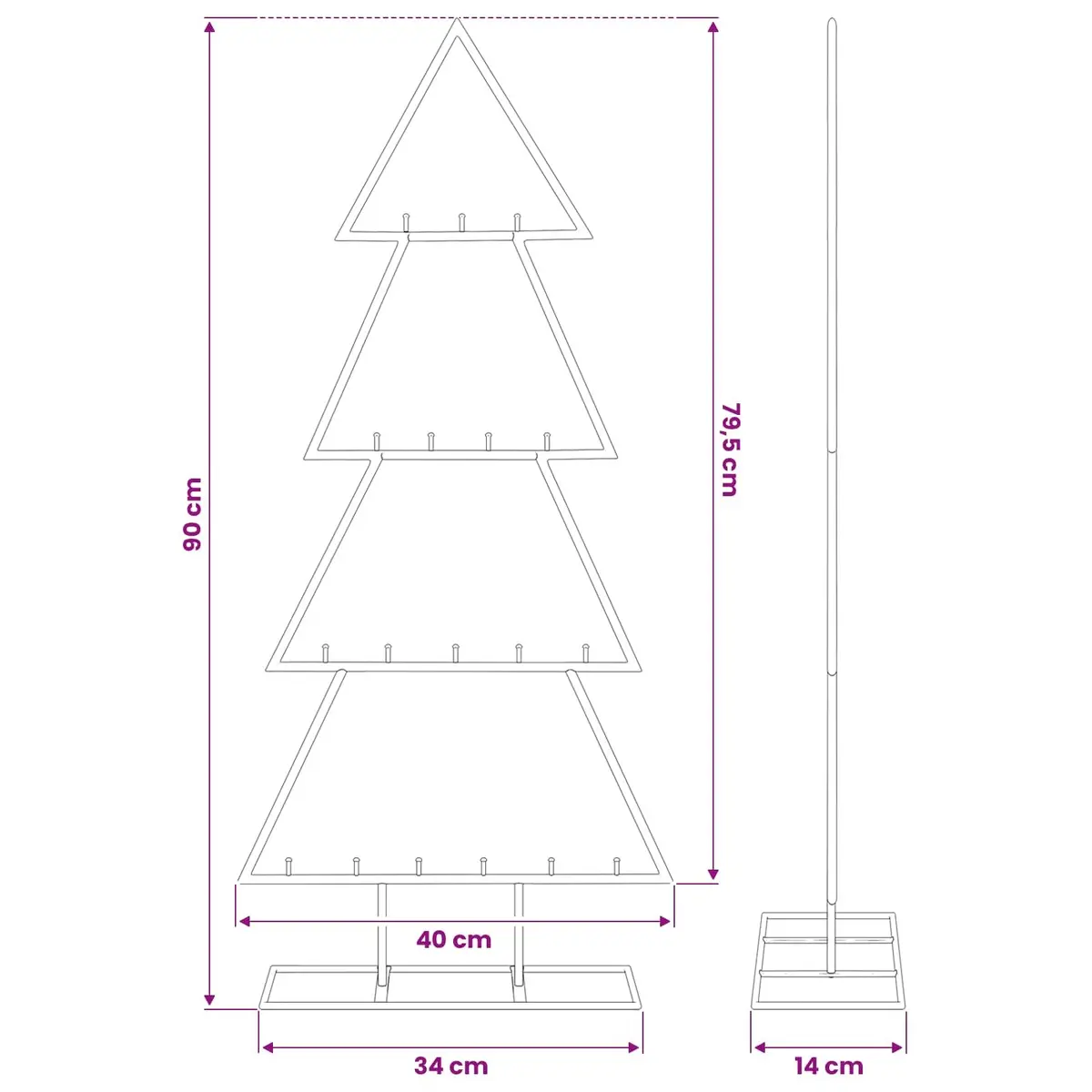 Metal Christmas Tree Frame DIY Decoration 90cm Black Disassemblable Stand