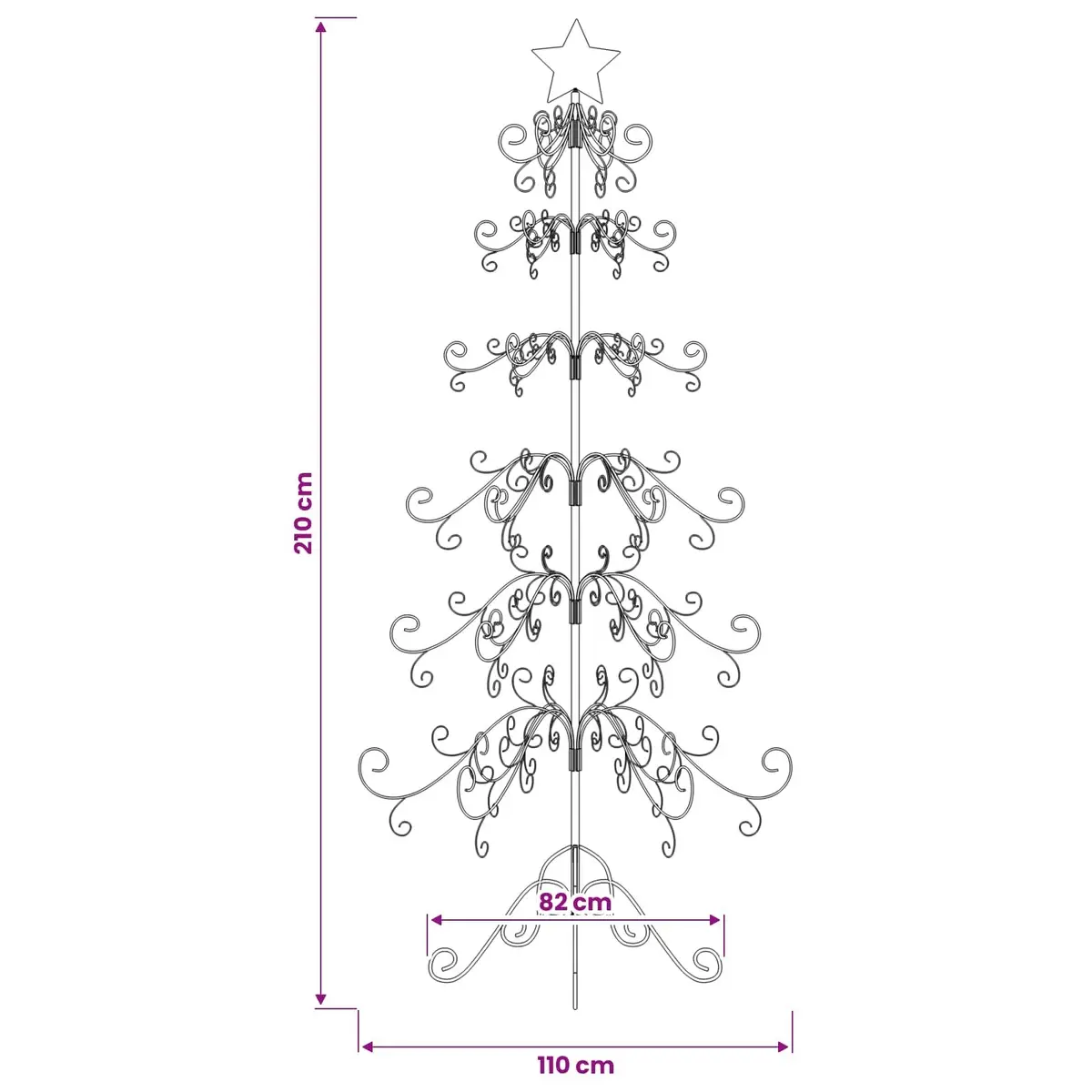 215cm Black Metal Christmas Tree Frame for DIY Decorations