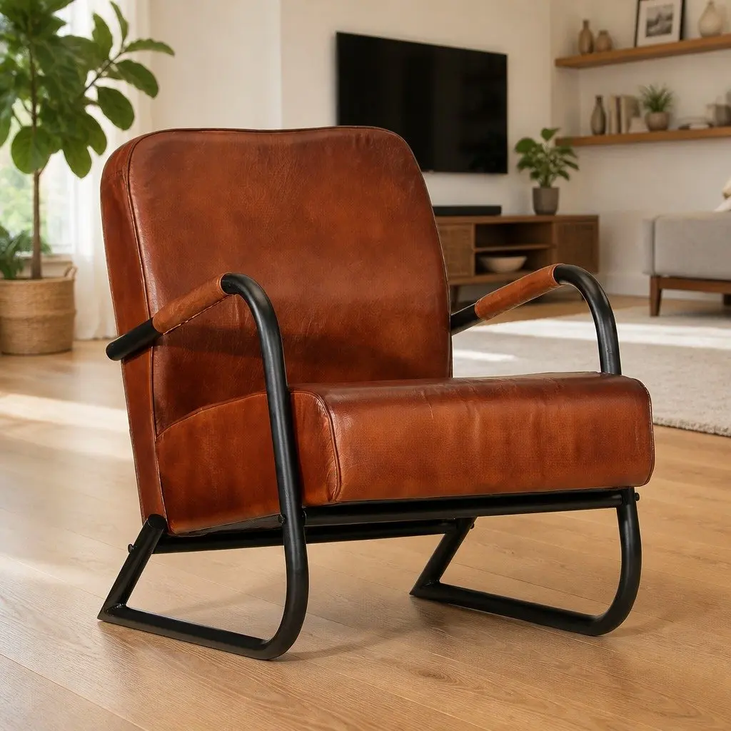 Brown Leather Armchair Living Room Single Sofa Chair