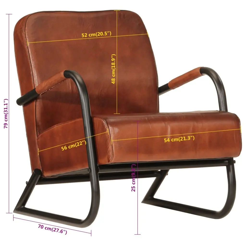 Brown Leather Armchair Living Room Single Sofa Chair