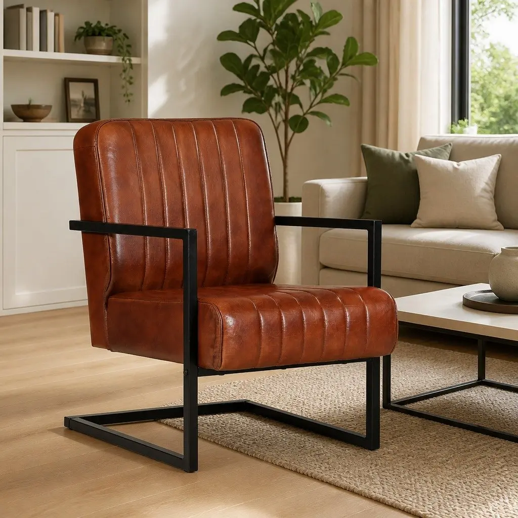 Sofa Chair Living Room Brown Leather Armchair