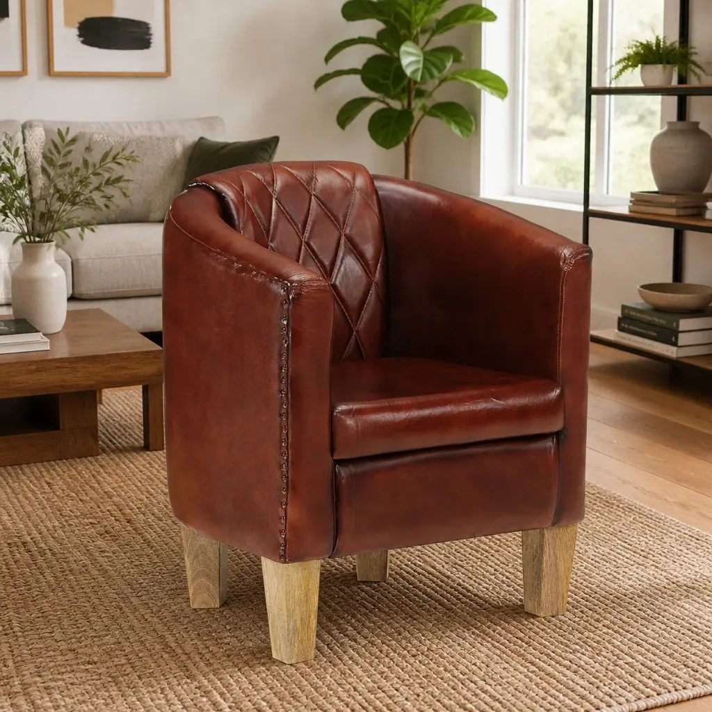 Brown Tub Chair with Padded Seat