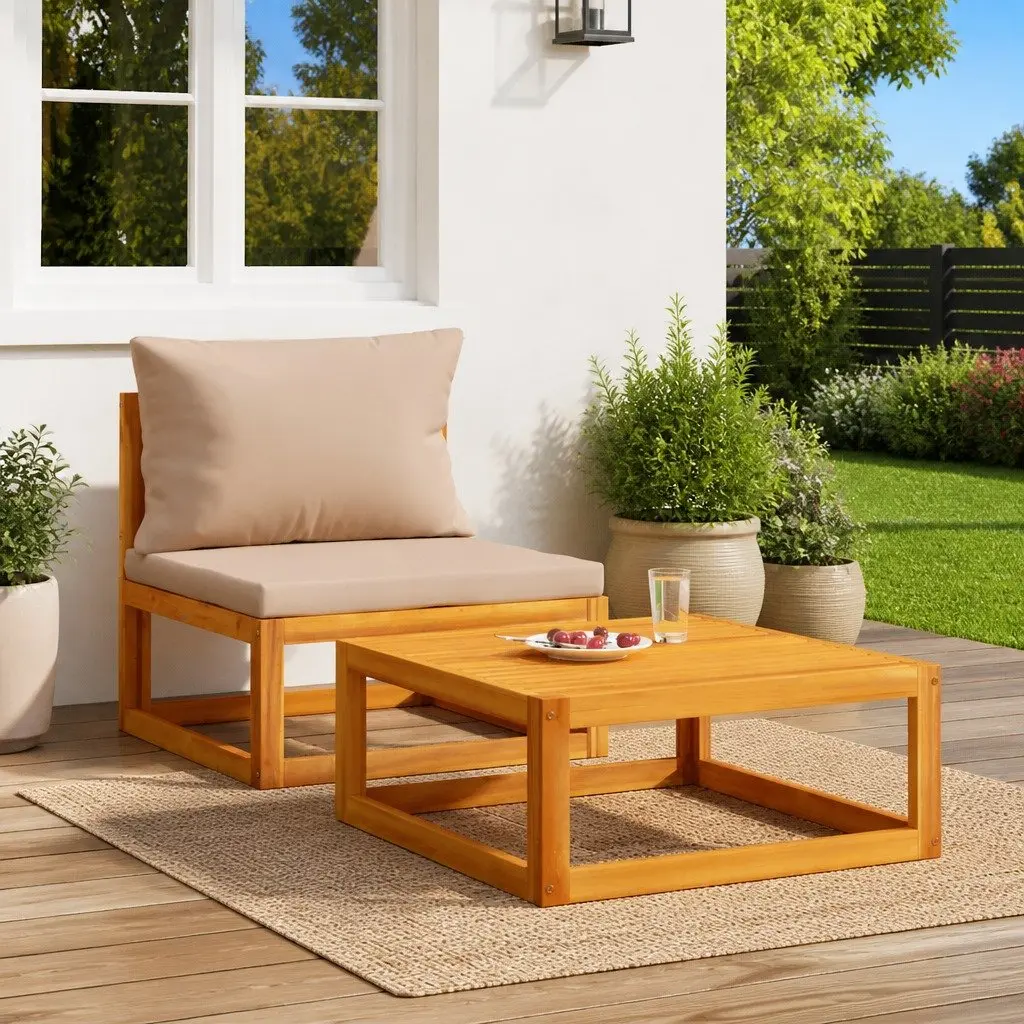 Garden Sofa Set with Cushions and Solid Wood Table