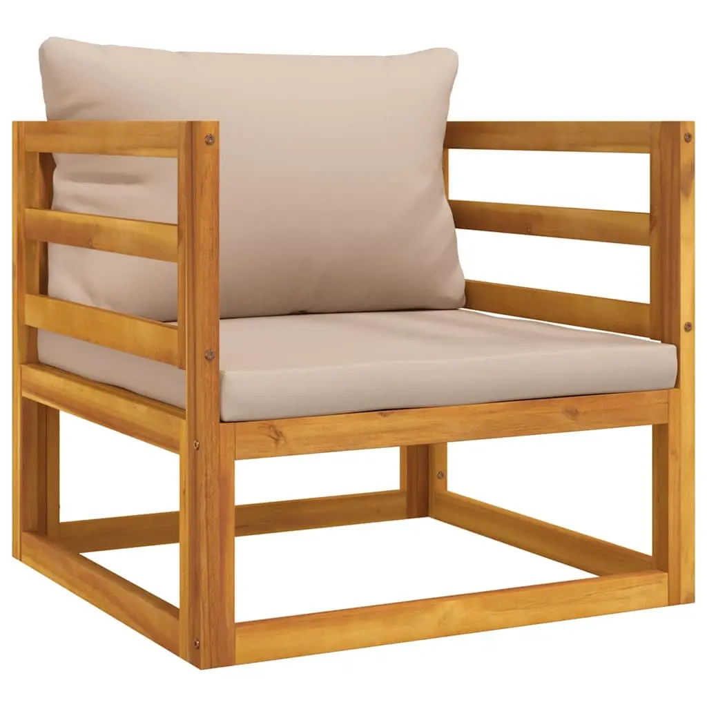 Outdoor Garden Chair Solid Acacia Wood Backrest Taupe Padded Cushion Seating