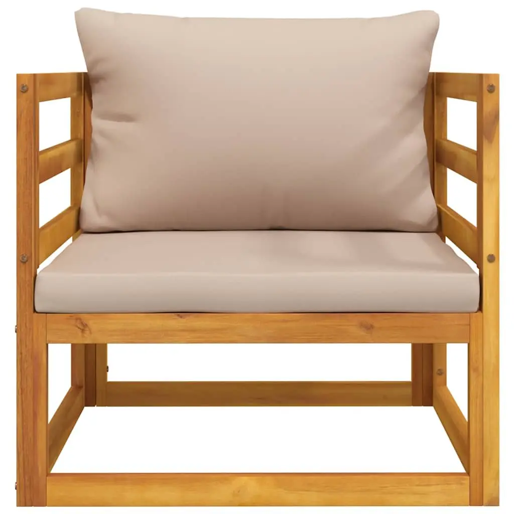 Outdoor Garden Chair Solid Acacia Wood Backrest Taupe Padded Cushion Seating