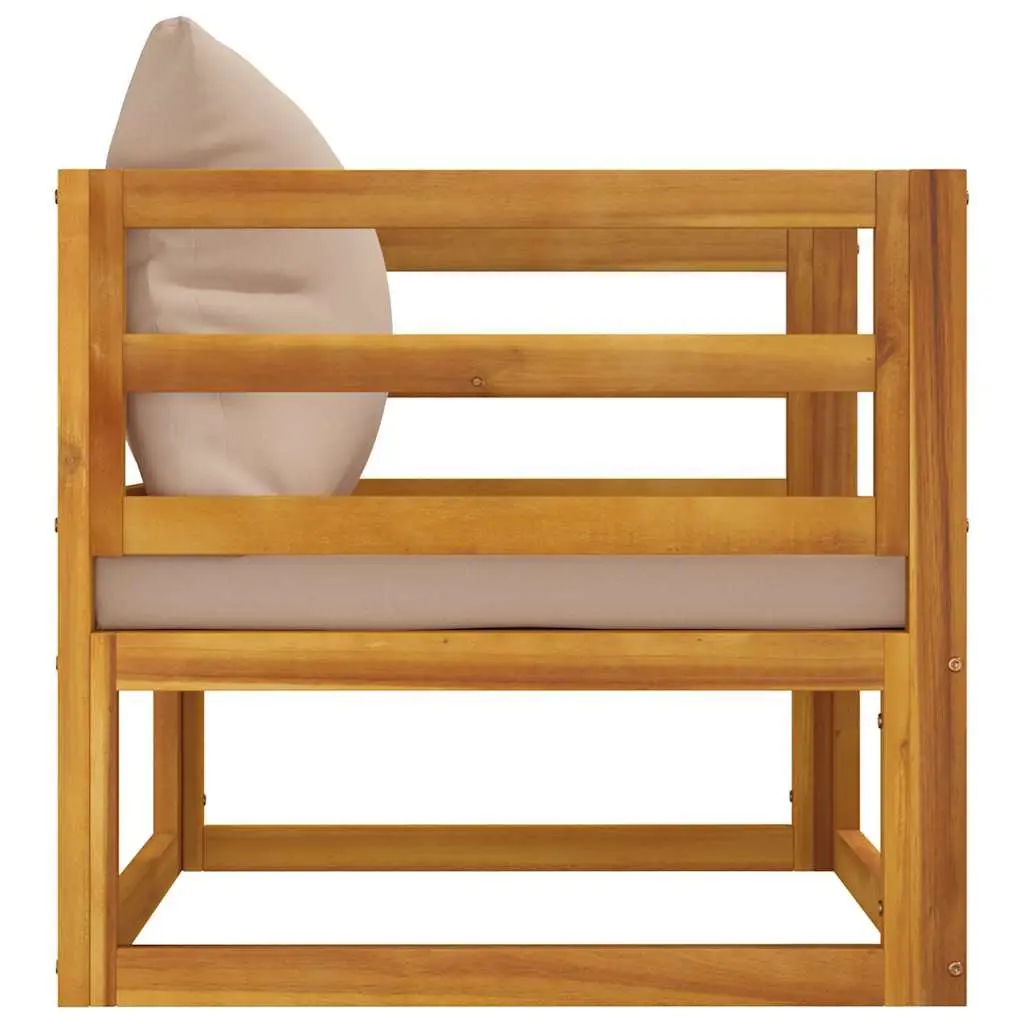 Outdoor Garden Chair Solid Acacia Wood Backrest Taupe Padded Cushion Seating