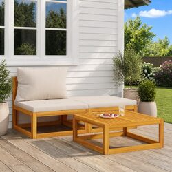 3 Piece Garden Lounge Set: Solid Acacia Wood & Grey Cushions