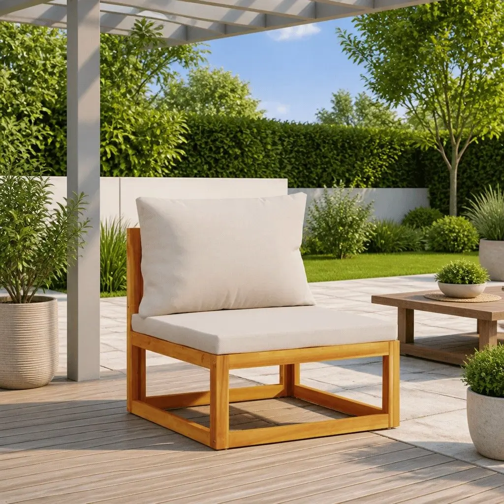 Outdoor Middle Sofa Garden Modular Solid Acacia Wood with Grey Cushions