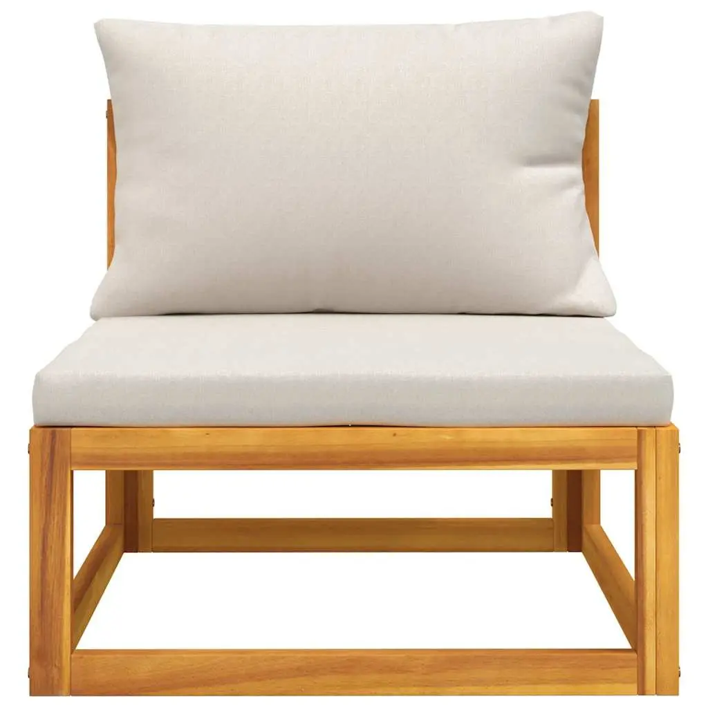 Outdoor Middle Sofa Garden Modular Solid Acacia Wood with Grey Cushions