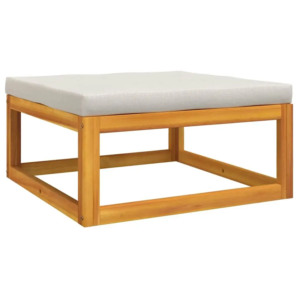 Outdoor Footrest Garden Patio Ottoman with Grey Cushion Solid Acacia Wood