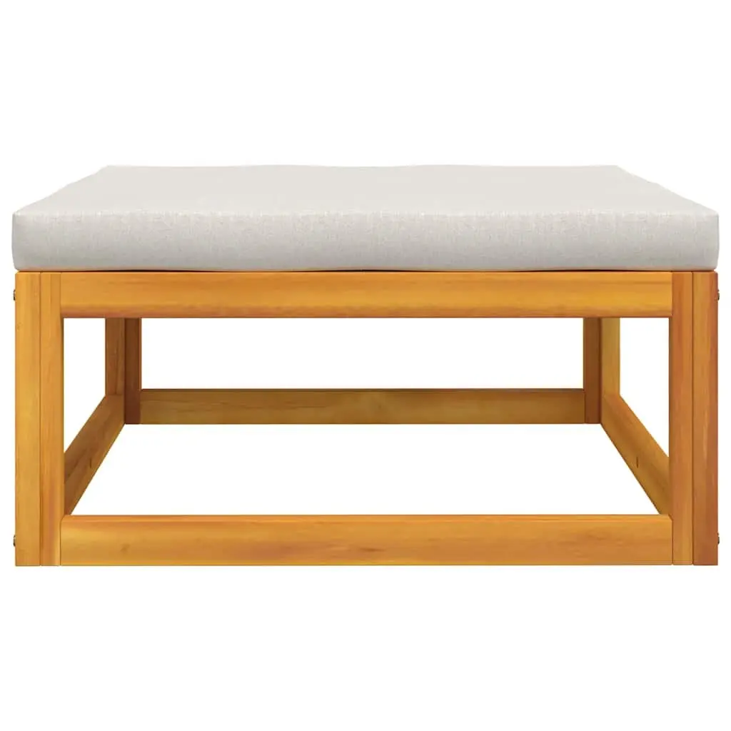 Outdoor Footrest Garden Patio Ottoman with Grey Cushion Solid Acacia Wood