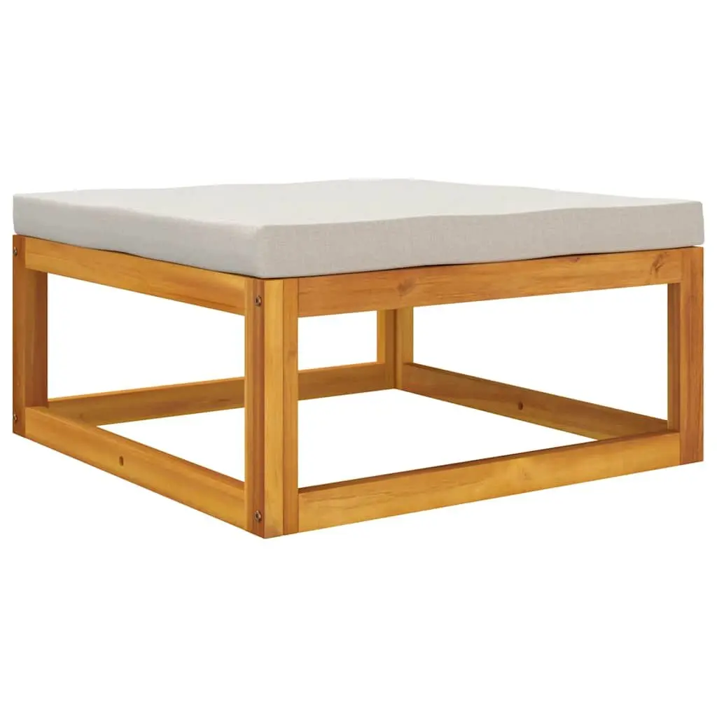 Outdoor Footrest Garden Patio Ottoman with Grey Cushion Solid Acacia Wood