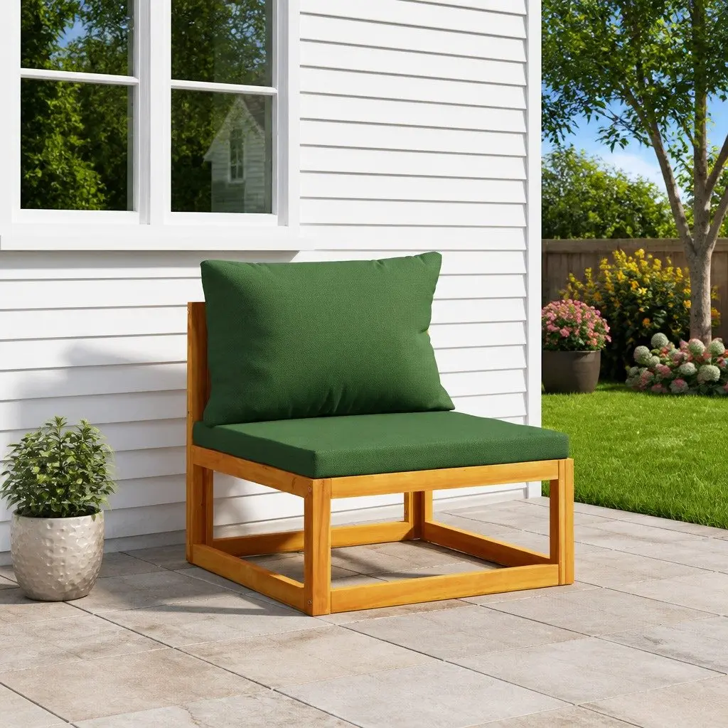 Outdoor Sectional Middle Sofa for Garden Acacia Wood with Green Cushions