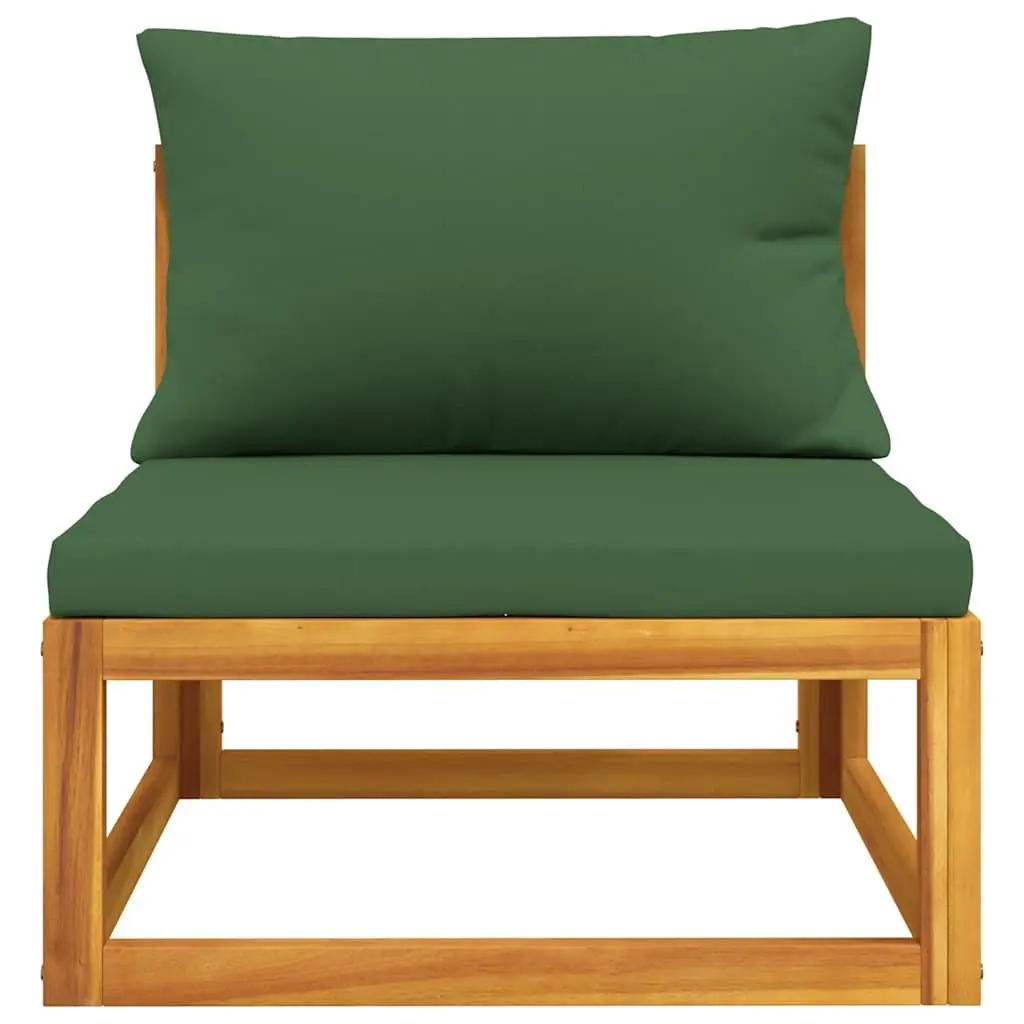Outdoor Sectional Middle Sofa for Garden Acacia Wood with Green Cushions