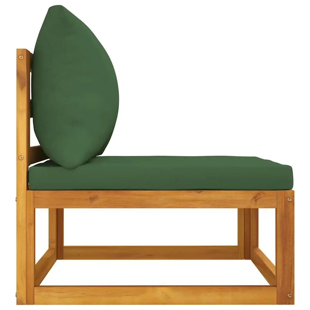 Outdoor Sectional Middle Sofa for Garden Acacia Wood with Green Cushions