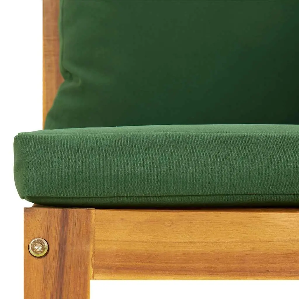 Outdoor Sectional Middle Sofa for Garden Acacia Wood with Green Cushions