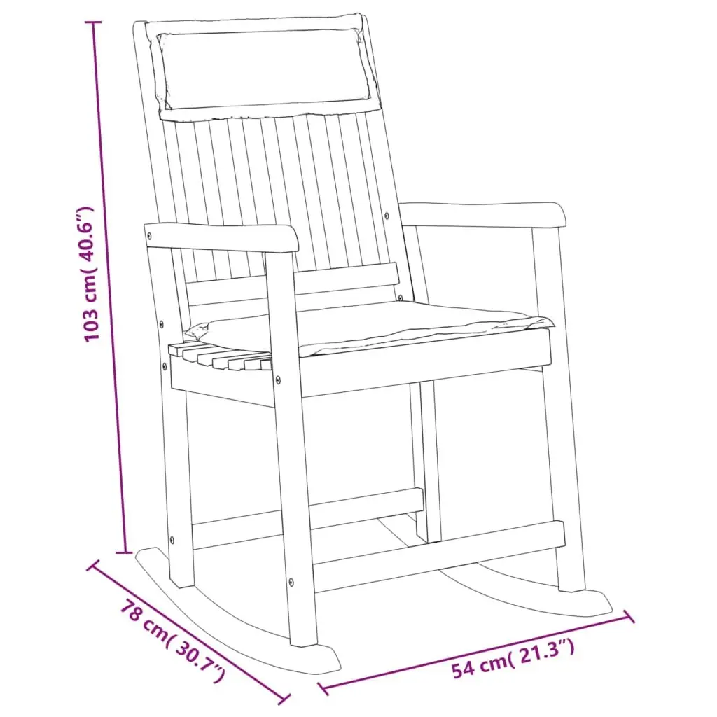 Rocking Chair Solid Acacia Wood with Cushions Indoor Outdoor Relaxation Seating