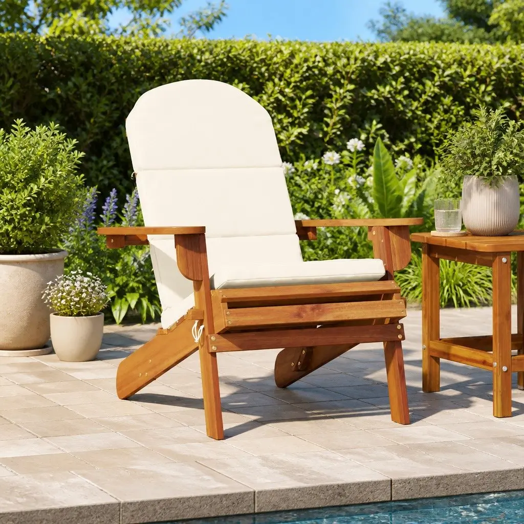 Adirondack Garden Chair Solid Wood Outdoor Lounge Seat with Cushions Foldable