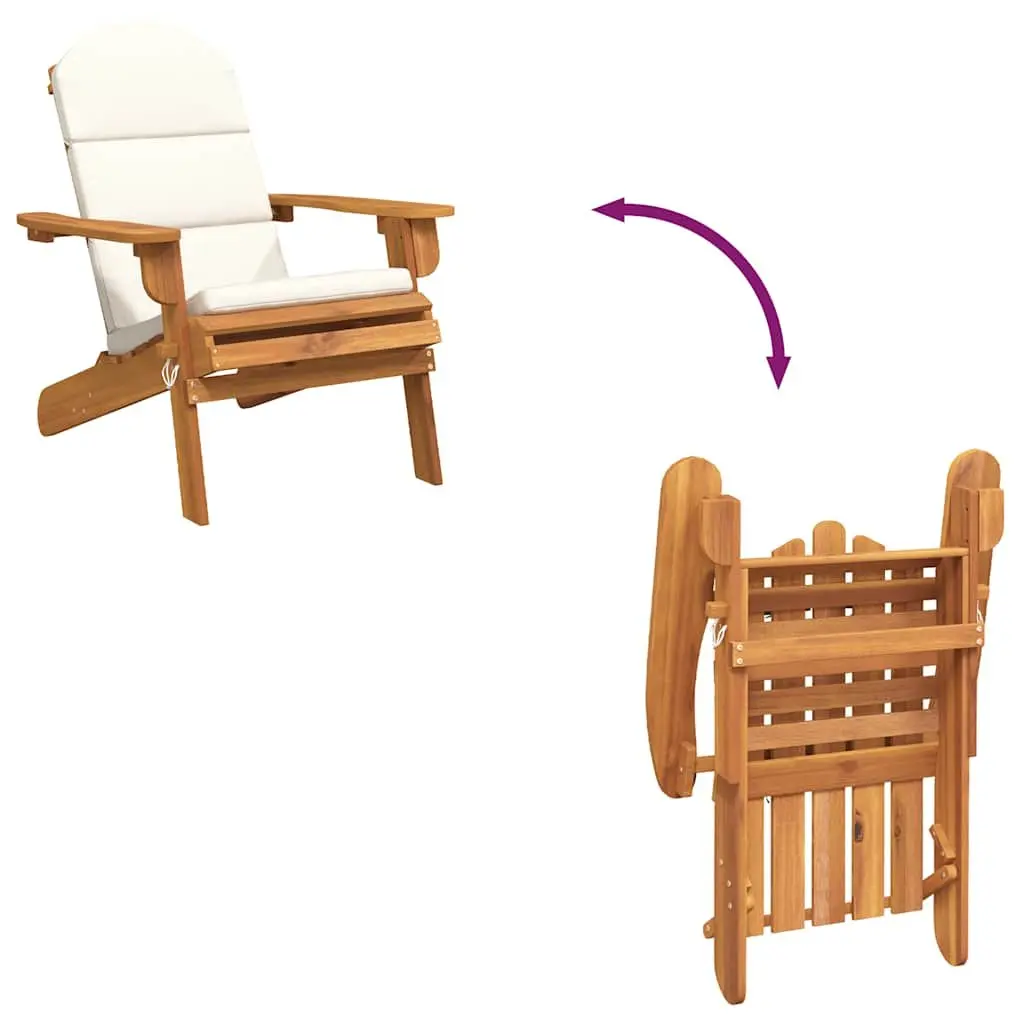 Adirondack Garden Chair Solid Wood Outdoor Lounge Seat with Cushions Foldable