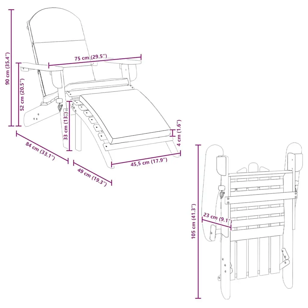 Adirondack Garden Chair Footrest Outdoor Seating Solid Acacia Wood